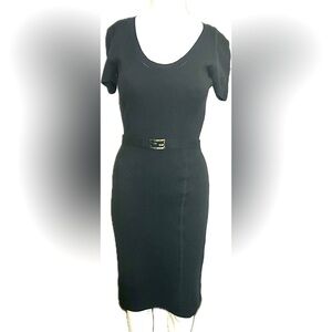 Fendi Navy Fitted Cashmere and Cotton Knit Dress Size 36